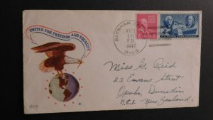 1947 Raynham Center MA to Opaho Dundedam NZ Patriotic WWII Cover United Freedom