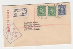 AUSTRALIA, 1942 Censored Registered cover, KGVI 1 1/2d. Green(2), 3 1/2d. to USA