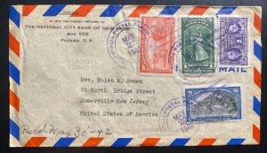 1942 City Bank Of New York Panama Commercial Airmail Cover To Somerville NJ USA