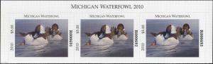MICHIGAN #35T 2010 STATE DUCK STAMP TOP STRIP OF 3 BUFFLEHEADS by J. P. Edwards