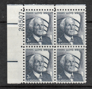 USA Plate Block # 1280 - M/NH - Frank Lloyd Wright - UL - Plate 28507