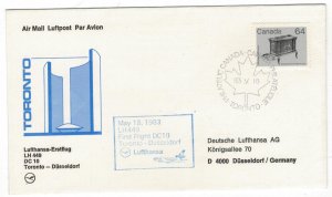 Canada 1983 Cover Stamps First Flight Toronto Dusseldorf Germany Lufthansa
