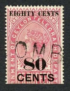 Ceylon Telegraph SGT117 80c on 25r Carmine only 2400 printed Cat 15 pounds