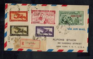 1949 Saigon Vietnam Registered airmail cover to USA Multi Franked Vichy Stamps