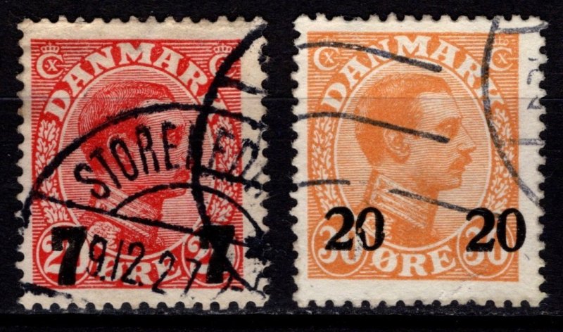 Denmark 1926-27 Christian X Def. Optd., 20 on 30o & 7 on 20o [Used]