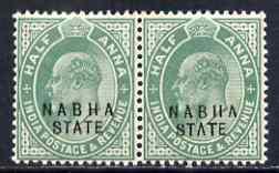 Indian States - Nabha 1903-09 KE7 1/2a green horiz pair, ...