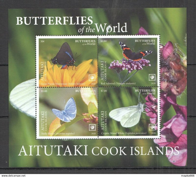 2020 Aitutaki Butterflies !!! Sale Flora & Fauna Bl ** Nw708