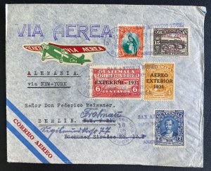 1934 San Antonio Guatemala Airmail Cover To Berlin Germany Overprinted Stamps