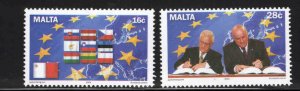 MALTA  Scott 1160-1161 MNH** EU admission set Flags etc