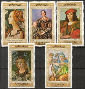 {Y003} Yemen 1967 Art Paintings Botticelli Raphael Cosimo set MNH 592/6 8,50Eur