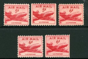 USA 1947-49 Airmails C33/37/39 (Wet and Dry) /41 MNH W379