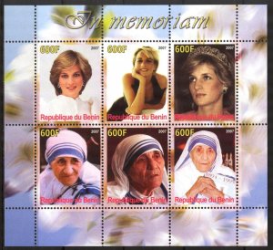 Benin 2007 Princess Diana Mother Teresa Sheet MNH