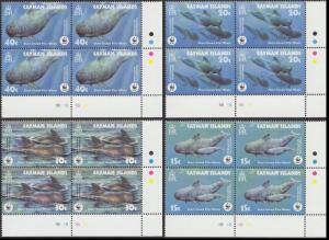 Cayman Is. WWF Short-finned Pilot Whale 4 Corner Blocks with margins