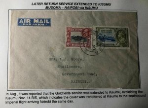 1935 Musoma Tanganyika British KUT Later Return Service Airmail Cover To Nairobi