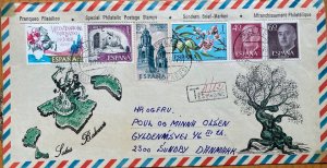 SPAIN 1976, COVER USED TO DENMARK, FLOWER, HORSE WORRIER, BUILDING, PRESIDENT, 6