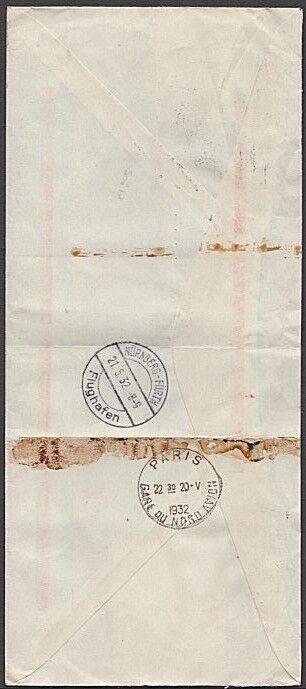 MEXICO TO GERMANY 1932 airmail cover via New York and Paris................55098