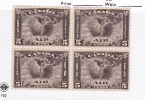CANADA  C2 VF-MNH BLOCK OF 4 AIRMAILS CAT VAL $560 CHEAPEST ON  FROM KIMSS30
