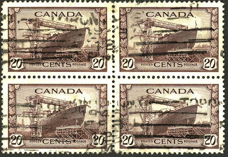 CANADA #260 USED BLOCK OF 4