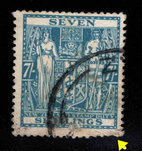 New Zealand Scott AR52 Used Postal-Fiscal stamp perf 14, wmk 61 corner bent