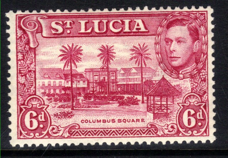 St Lucia 1938 - 48 KGV1 6d Columbus Square Claret MM SG 134 ( T773 )