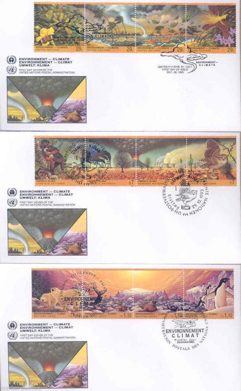 UNITED NATIONS 1993 CLIMATE  FIRST DAY COVERS  AS SHOWN