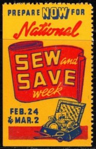 1930's US Poster Stamp Prepare Now National Sew and Save Week