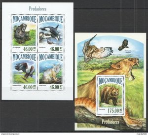 2013 Mozambique Fauna Animals Birds Hunters Kb+Bl ** St2493