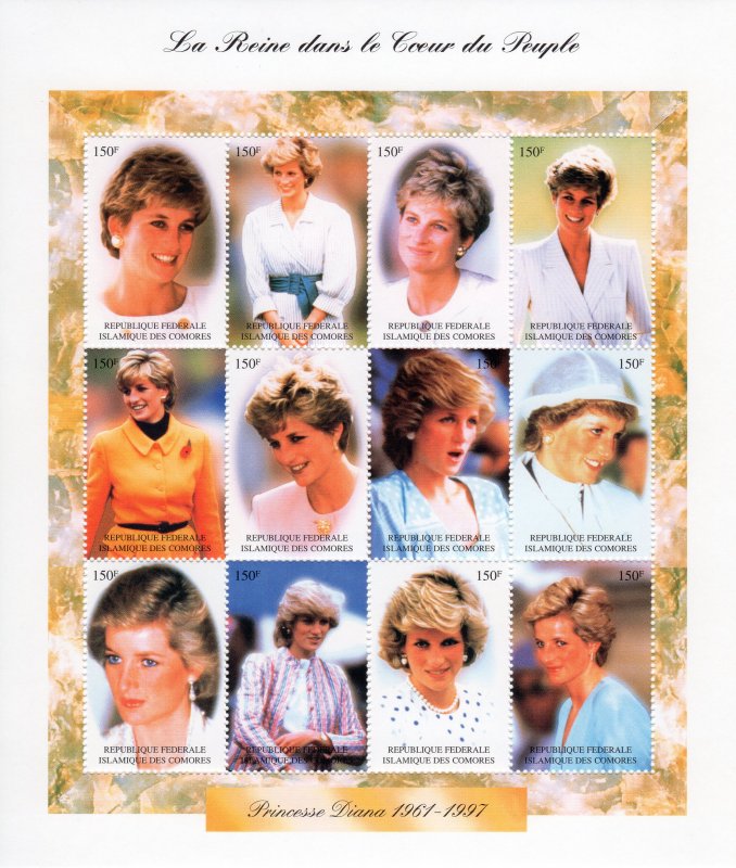 Comoro Islands 1997 Sc#813 Diana,Princess of Wales Sheetlet (12) MNH