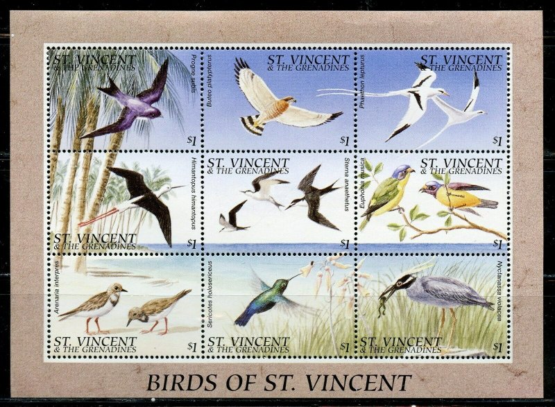 ST. VINCENT GRENADINES SCOTT #2290  BIRDS  SHEET MINT NH  