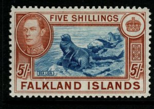 FALKLAND ISLANDS SG161c 1949 5/= DULL BLUE & YELLOW-BROWN MTD MINT