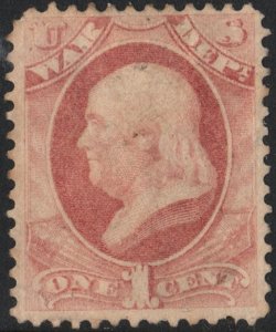 SC#O83 1¢ Franklin War Department Official (1873) Uncancelled/No Gum