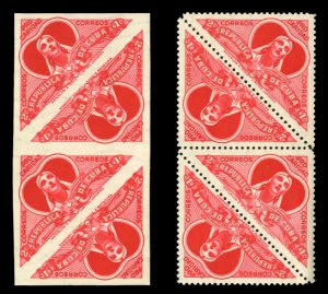 Cuba #B4 Cat$16.80+, 1959 Nurse, perf. and imperf. blocks of four, never hinged