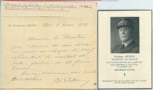 BK0044 - FRANCE- Postal History - Letter sent and signed by MARECHAL PETAIN 1931