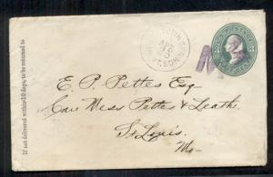 1870's 3¢ envelope (U163) tied MIDDLETOWN SPRINGS VT M in purple to ST LOUIS