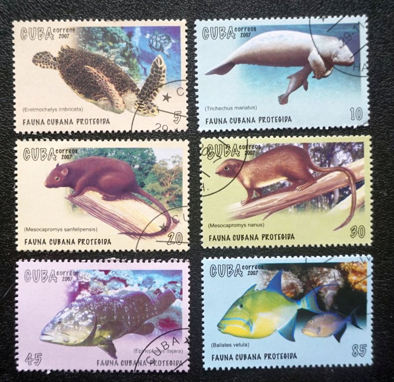CUBA Sc# 4763-4768 PROTECTED ENDANGERED MARINE LIFE Cpl set of 6 2007 used / cto