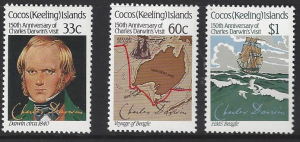 Cocos (Keeling) Island #152-4 mint set, Darwin's visit to islands, issued 1986