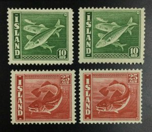 MOMEN: ICELAND SC #221,221b,224,224b 1939-45 MINT OG NH $600 LOT #62215