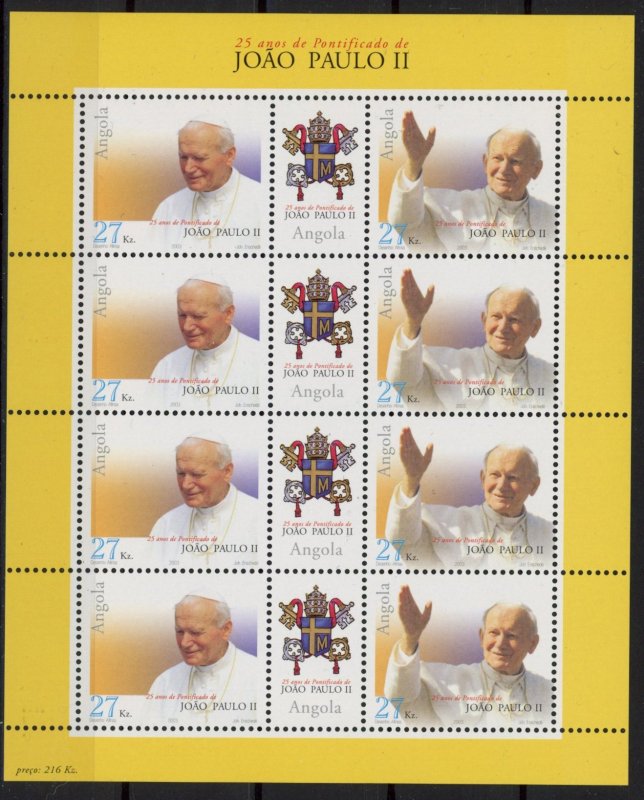 [HipG2147] Angola 2003 Pope John Paul II good sheet very fine MNH value $18