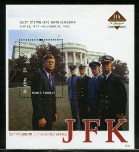 ST. KITTS 50th MEMORIAL ANNIVERSARY OF JOHN F. KENNEDY SOUVENIR SHEET  MINT NH