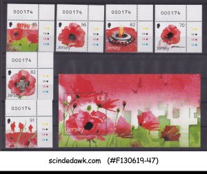 JERSEY 2014 REMEMBRANCE 2014 / WAR CENTENARY POPPY SET OF 6-STAMPS & 1-M/S MNH