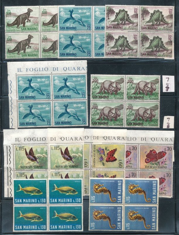 San Marino 1963/66 Dinosaurs Fish Butterflies Blocks MNH (128 Stamps) CP374