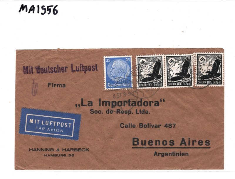 GERMANY ZEPPELIN Air Mail Cover ARGENTINA Buenos Aires Hamburg 1938 MA1956