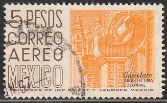 MEXICO C296, $5Pesos 1950 Definitive 3rd Printing wmk 350. USED. F-VF. (1440)