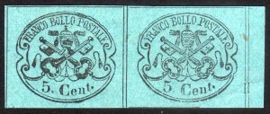 1867 Italian Papal / Roman States 5c, MNG pair, Sc 14