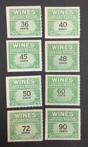 MOMEN: US STAMPS #RE135/RE144 WINES UNUSED LOT #54054