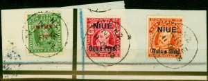 Niue 1911 Set of 3 SG17-19 V.F.U on Large Registered Piece 'N.Z Niue 11 Oc 13...