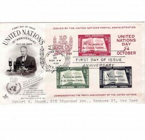 United Nations 1955 FDC Sc 38 Dwight D Eisenhower Souvenir UN First Day Artcraft