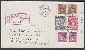 CANADA NEWFOUNDLAND mixed 1949 Reg cover to New Zealand with coil pairs.....P111