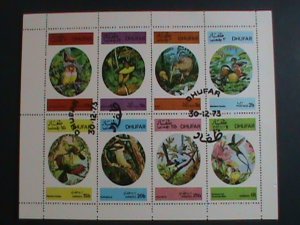 ​DHUFAR STAMP 1973 COLORFUL LOVELY WORLD ENDANGER BIRDS-CTO MINI SHEET VF