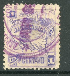 Nicaragua 1897 Map 1¢ Original Seebeck Watermarked Scott 98A VFU Z728